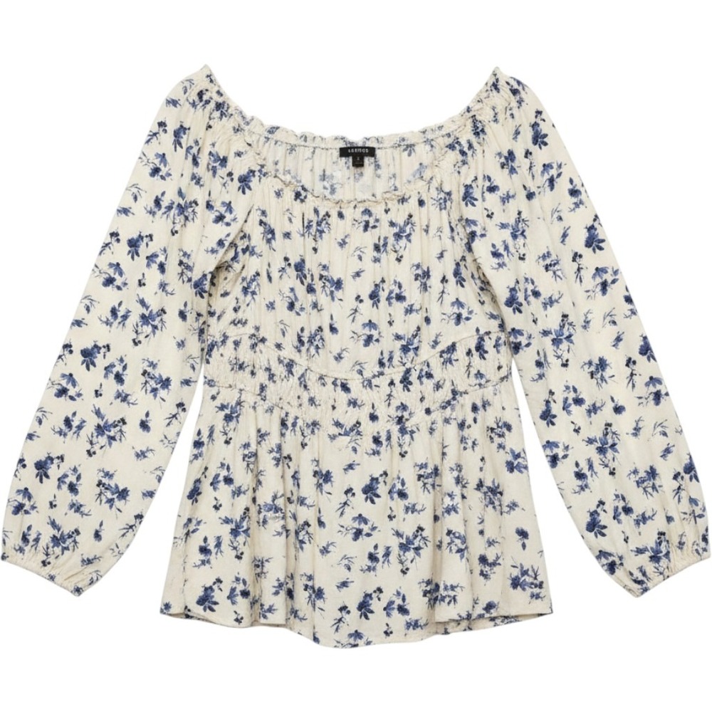 Torrid Blue Floral Peasant Top Women Plus Size 3 Smocked Milkmaid Boho Cottage
